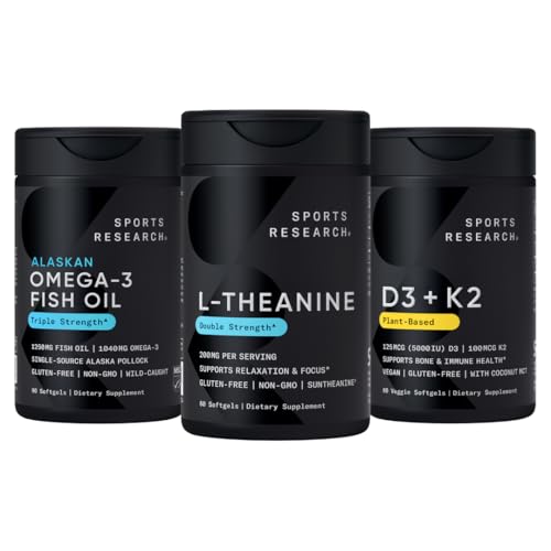 Sports Research® Bundle: L-Theanine with AlaskOmega & Vitamin D3 + K2