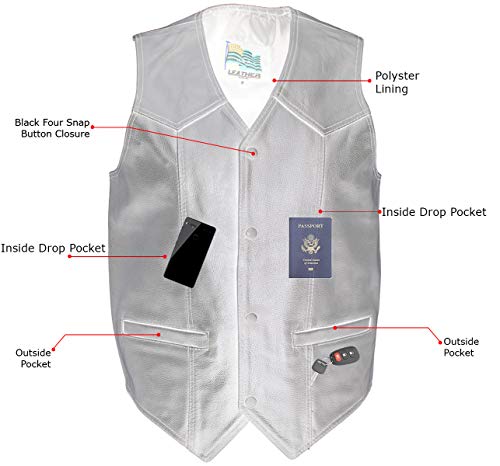 Usa Leather 201 Men's Black 'Classy' Leather Motorcycle Vest With Snap Button Closure - 5X-Large #TOP1