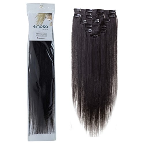 Emosa #1B 22 inch 70g 7pcs 100% Real Remy Silky Soft Straight Human Hair Extensions Off Black