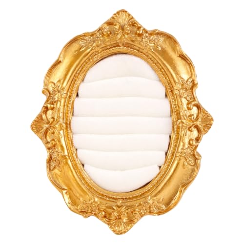 Goktvai Porte-Bagues Ovale Vintage, Plateau de Présentation Baroque Or-Plaqué Finition Daim Présentoir à Bijoux pour Femmes Anniversaire Fiançailles Boucles d'Oreilles Amatrices de Bijoux