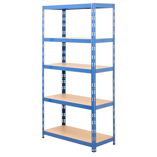 BiGDUG Garage Shelving Kit - 1780H x 900W x 400D mm - 150kg UDL Per Shelf (750kg Per Bay) - 5 Tier Shed Shelving - Single Bay - Blue