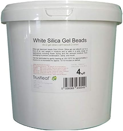 Trustleaf 4kg Tub White Silica Gel Desiccant 2-5mm Beads - Flower Drying (4kg TUB - wb)