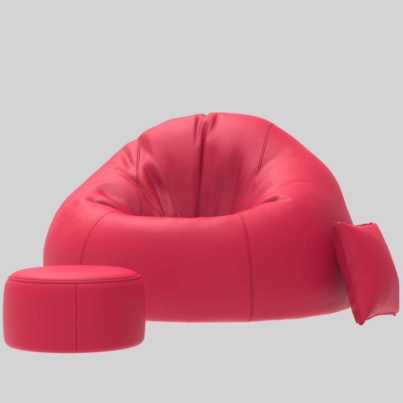 Image of with Beans Filled 5XL Luxura Elite Bean Bag Sofa with Free Cushion and Footrest - Official : ChillNest Bean Bag Combo (Matching Color : Regular, Pink)