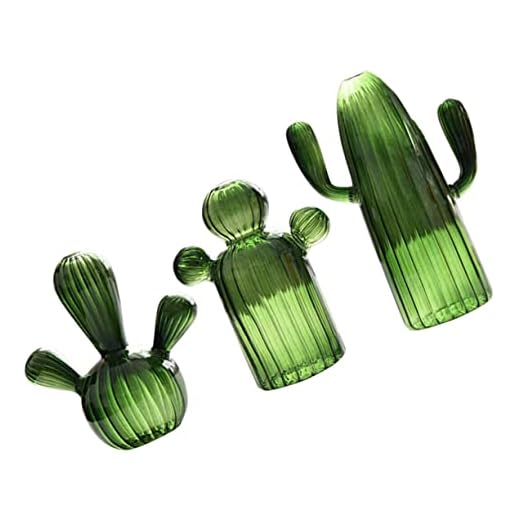 Garneck 3 Uds Jarrón De Cristal Jarrón Hidropónico Jarrón De Cristal De Colores Adornos De Escritorio Verde Jarrón De Cristal En Forma De Cactus