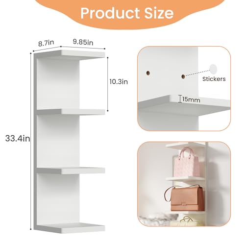 Image of upsimples 4-Tier Floating Wall Shelf, White Vertical Vanity Decor Shelves