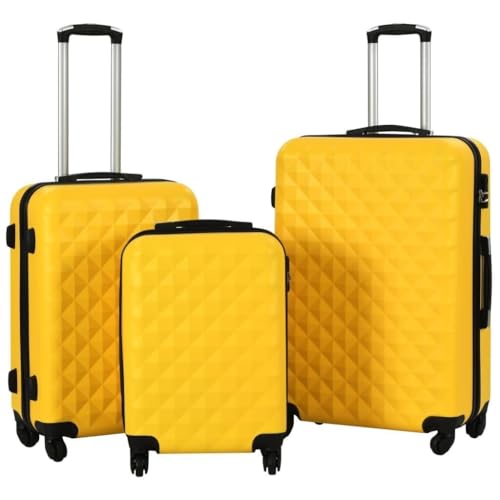 Lightweight Yellow Hardcase Trolley Set - 3 Piece Luggage Set with Internal Straps and Security Locks