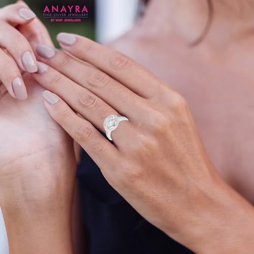 Image of 925 Sterling Silver Ring for Women | Cubic Zirconia Solitaire Halo Design | Fine Jewellery Finger Ring for Girls, Wife, Girlfriend | Gift for Birthday, Anniversary, Valentine's Day