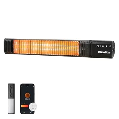 BrewVox 1500W Carbon Infrared Electric Outdoor Patio Heater, 9 Level Instant Warmth, Smart App-Controlled Remote On/Off, IP65 Weatherproof, 24H Timer for Living Room, Bedroom, Garage