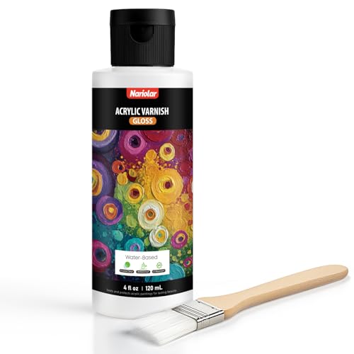 Nariolar Gloss Varnish for Acrylic Painting - 4 fl oz / 120 ml Artists Acrylic Varnish, Non-Yellowing, Anti-Crazing, Ultra High Gloss Finish, Fast Drying, Durable Protection for Artists