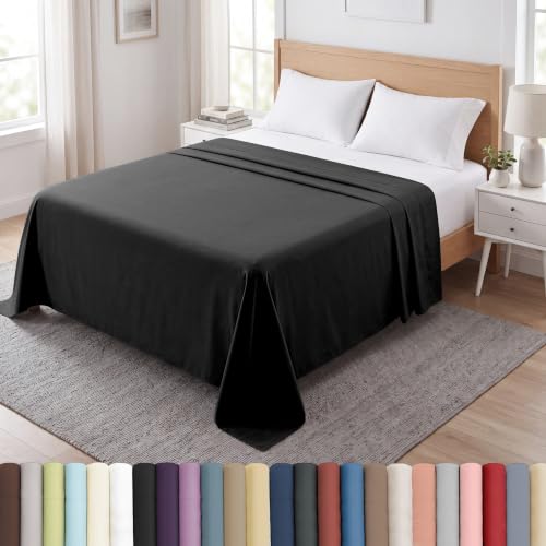 Southshore Fine Living, Inc. King Size Flat Sheets Only, Premium Bedding Microfiber Black Sheets, Cal/King Top Sheet Only, Oversized, 132" x 110" Stays Tucked on Deep Pocket Beds, Black Flat Sheet