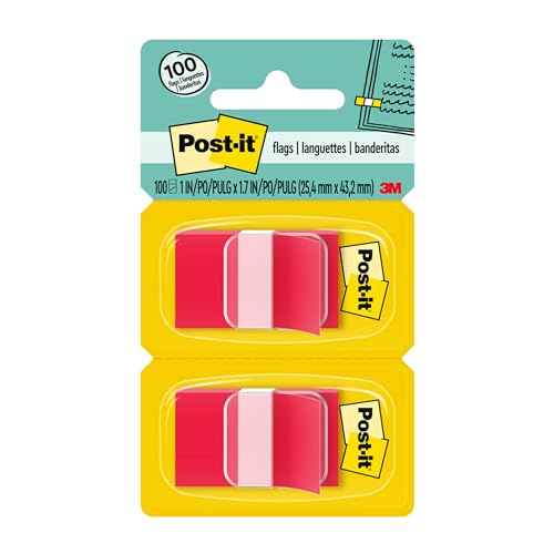 Post-it Flags, 50/Dispenser, 2 Dispensers/Pack, 1 in Wide, Red (680-RD2)