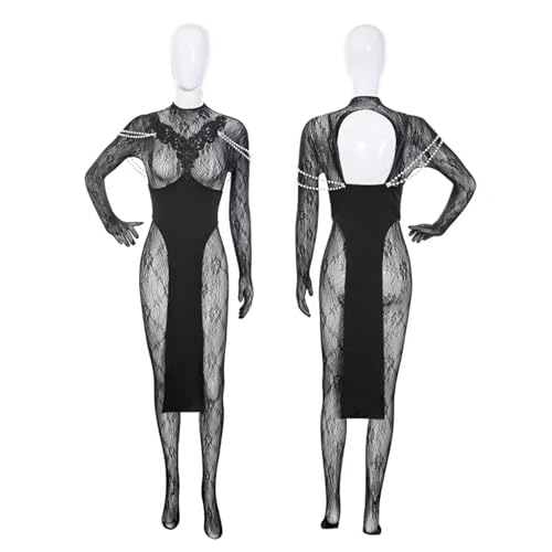 チャイナ服 セクシー 小悪魔 コスプレ チーパオ シースルー 斑点 小悪魔ランジェリー シースルー ボディストッキング ボディタイツ 全身網タイツ ボディストッキング ブラック スリット ワンピース ハロウィン 仮装 かわいい レディース - 画像6