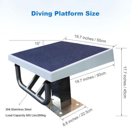 AIBOTY Heavy Duty Swimming Pool Diving Platform, 304 Stainless Steel Non-Slip Diving Boards, 15° Inclined Professional Diving Platform, Load Capacity 600 Lbs/280kg