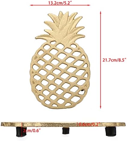 SUMTree 2Pcs Gold Pineapple Cast Iron Trivet with Rubber Feet, Heavy Duty Metal Trivet, Heat-insulation Hot Pot Pads for Hot Dishes, Pots, Pans, for Rustic Kitchen Dining Table, Gold