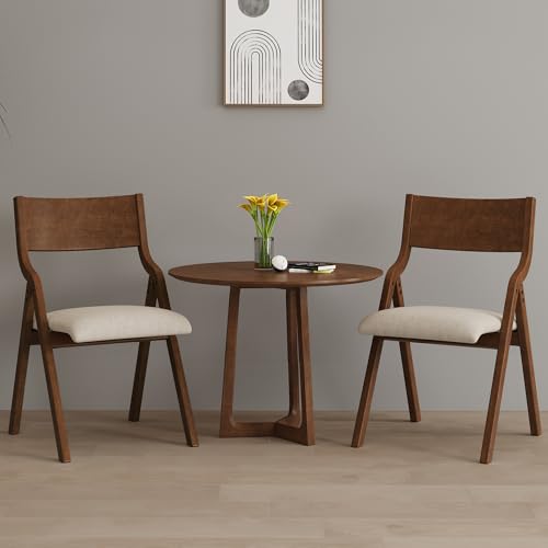 FAVSH Folding Dining Chairs Set of 2, Upholstered Kitchen Chair with Padded Seat & Wood Backrest, Modern Side-Chair with Wood Legs for Home Office Living Room,No Assembly Needed,Walnut