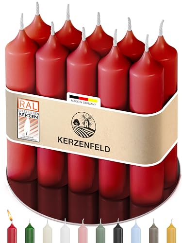 Kerzenfeld 10 Stück Stabkerzen Rot 100 x 22 mm 2-fach getaucht lange Brenndauer 4+ Stunden echte Manufakturqualität aus Deutschland RAL-Zertifiziert und tropffrei