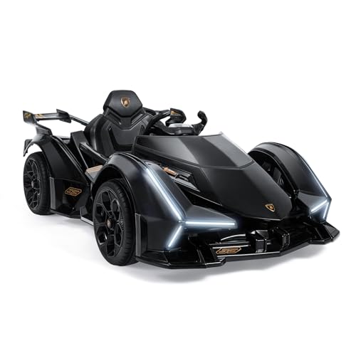 Image of TEOAYEAH Kids Ride on Car, Licensed Lamborghini V12 Vision GT Roadster, 12V7Ah Battery Powered Electric Car Ride-on Toy with Remote Control, Spring Suspension, LED Lights, Bluetooth, Music, Black