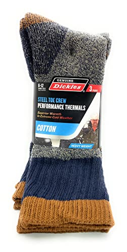 Dickies Genuine Men’s 3-Pairs Steel Toe Crew Performance Thermals Socks, Cotton , Multicolor (Navy & Gray) Pack of 1