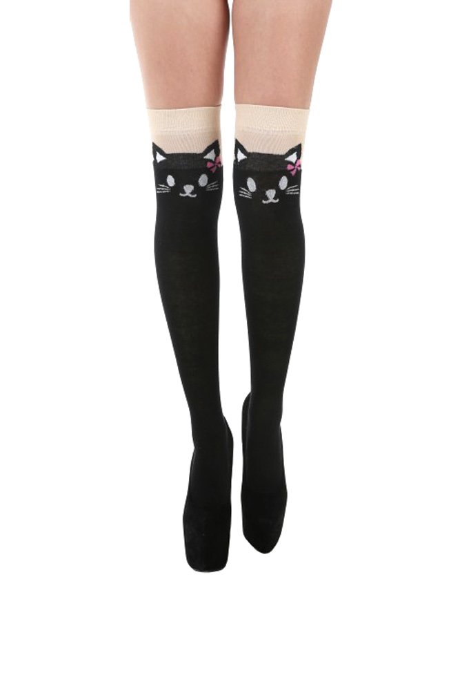 Women's Pamela Mann Overknee Cat Socks (Black)