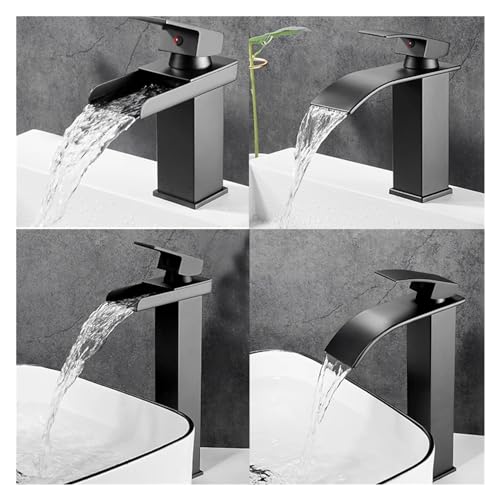 Grifo de lavabo de diseño cuadrado negro mate con efecto cascada premium 6