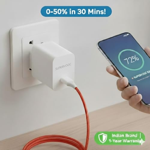 Image of Novobit 65W SuperVOOC Charger with Type-C Cable | Ultra-Fast Charging for OnePlus, Realme & Oppo | Supports Warp, Dart, Dash & SuperDart (Charger + Cable Combo)
