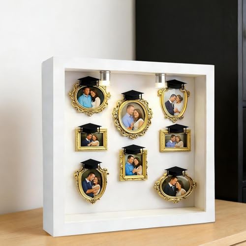 Vitrina de recuerdos dorada y transparente con caja de sombra rectangular para fotos 8