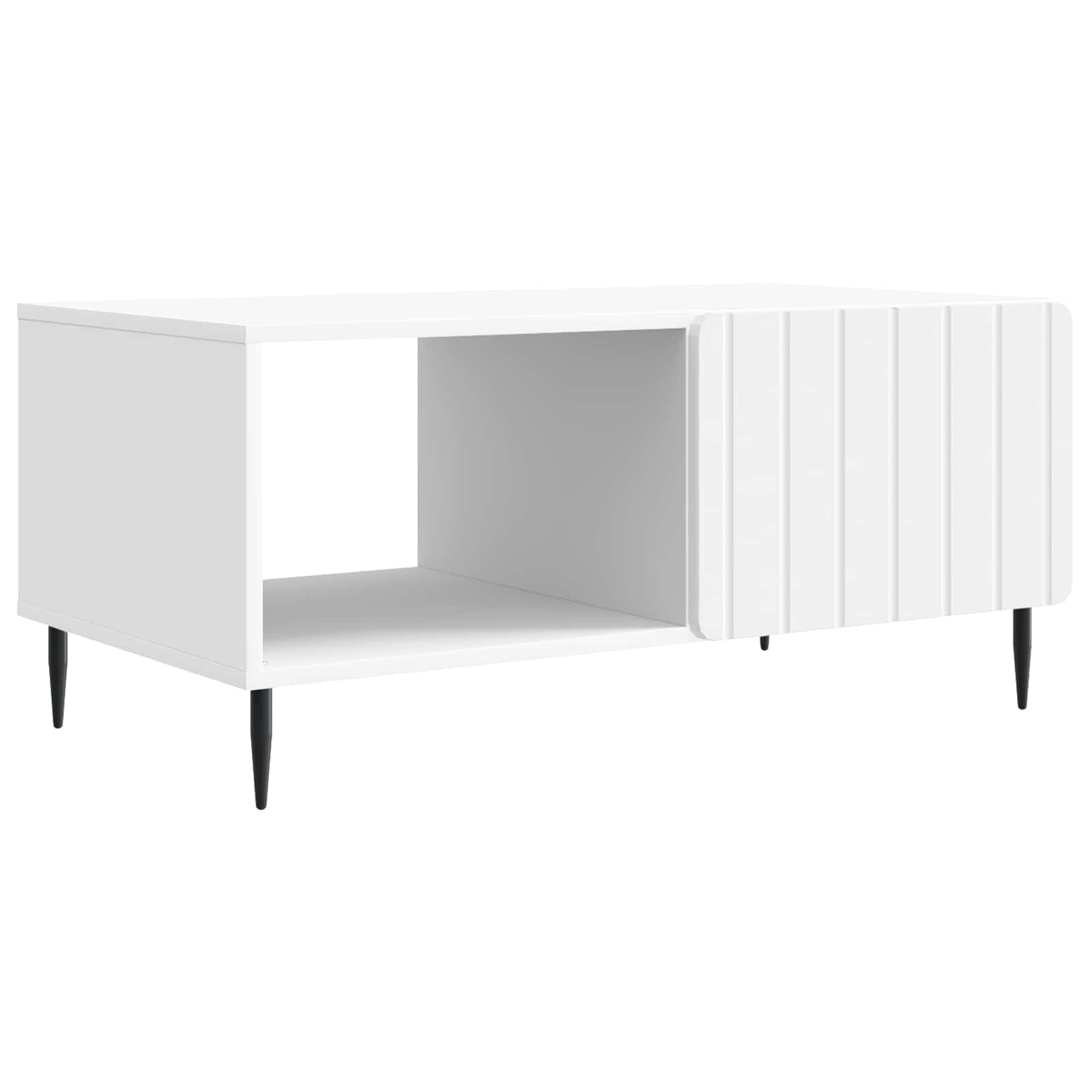 Table basse blanche 90x50 cm en bois et métal rectangulaire