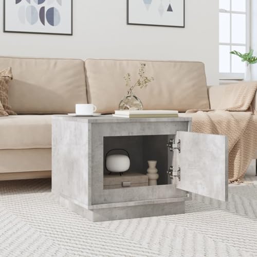 Table basse gris béton en bois avec porte et niche de rangement compacte