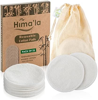 Hima'la 22pcs Reusable Makeup Remover Pads with Washable Laundry Bag | Bamboo Reusable Cotton Pads Makeup Remover for All Skin Types - Eco Friendly Soft & Gentle Natural Cleansing Pads for Skin Care