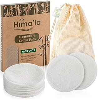 Hima'la 22pcs Reusable Makeup Remover Pads with Washable Laundry Bag | Bamboo Reusable Cotton Pads Makeup Remover for All Skin Types - Eco Friendly Soft & Gentle Natural Cleansing Pads for Skin Care