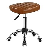 BFTOU Minimalist Square Swivel Stool with Wheel for Work SPA Shop Massage Height-Adjustable and Cost-Effective Rolling Stool Chair (Brown)