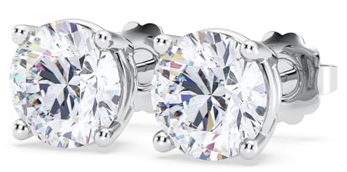 DISENO 4 Ct Lab Grown Diamond Earrings, IGI Certified F-G Color VS Clarity, 14K White Gold Solitaire Studs, Push Back, Fine Jewelry Gift for Women
