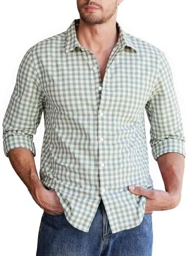 Halfword Kariertes Hemd Herren Langarm Trachtenhemden Oktoberfest | Baumwolle, Karohemden, Atmungsaktiv, Smart Casual, Pendeln, Regular Fit