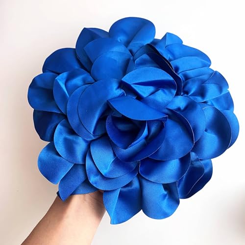 Heyiwell Large Satin Fabric Flower for Brooch Pin Wedding Party Dance Dress Suit Clothes Head Hair Accessories DIY Decor 9.45" Inch,Royal Blue by Heyiwell - Image 3