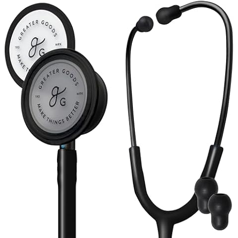 Greater Goods Dual-Head Stethoscope – Clinical Grade, Lightweight, High-Precision Sound, Ideal for Doctors, Nurses, Students, and Medical Professionals, FSA/HSA Eligible, Triple Black Cover