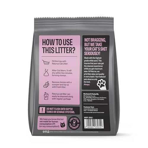 Image of PetCrux Pet Exclusive White Sand Lavender Scented Cat Litter | Made with the Highest Grade White Sand | Superior Odour Control | 99.9% Dust Free Scoopable (for Multiple Cats), 5kg, Pack of 2