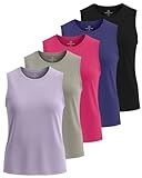 Real Essentials 5 Pack: Women's Dry-Fit Tank Top - Racerback Sleeveless T-Shirt Athletic Workout Gym Shirt (Plus Available)- Set 1, M