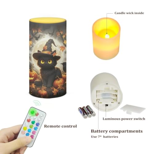 Image of Flameless Flickering Candles with Remote Timer, Pumpkin Cat
