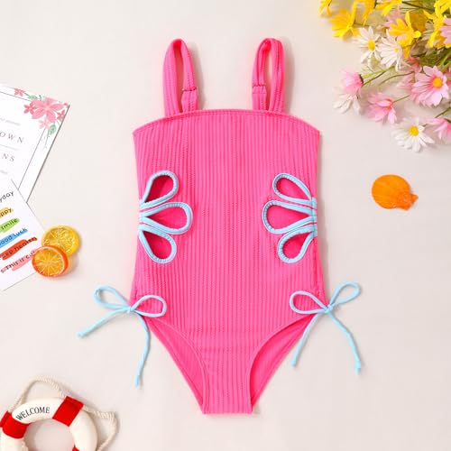 Image of Girls Swimsuit One Piece Bathing Suit Adjustable Straps Solid Color Cut Out Butterfly Girls' Swimwear for 7-14Y