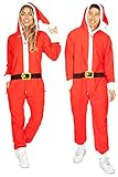 Tipsy Elves Christmas Onesies for Adults - Comfy Unisex Matching Holiday Jumpsuits with Convenient Pockets - Cozy Red Santa Christmas Jumpsuit Size X-Large