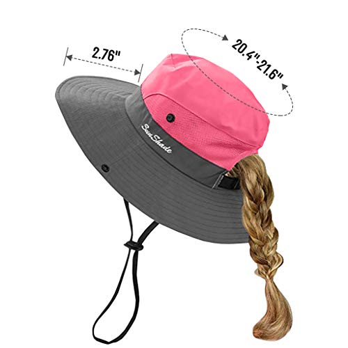 Kids Girls Ponytail Summer Sun Hat Wide Brim UV Protection Bucket Beach Cap…2