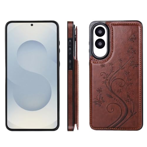 Étui pour Samsung S25 antichoc marron avec rabat en cuir