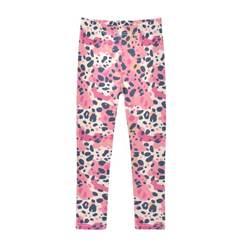 KLL Leopard Pattern Pink Black Little Girls Leggings Casual Full Length Workout Pants Gym