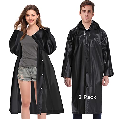 EnergeticSky Rain Ponchos For Adults, EVA Reusable Rain Coat With Hoods And Sleeves, Portable Rain Coats for Women Men