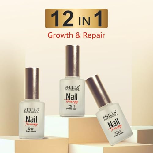 Image of SHILLS Professional 12 in 1 Nail Therapy | Nail Strengthener & Growth Treatment | Nail Hardener for Weak, Brittle & Peeling Nails | Repair, Hydrate, Nourish, Shine & Cuticle Care | Clear Nail Serum