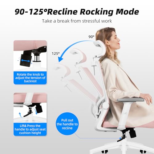 Daccormax Bürostuhl, ergonomisch mit Kopfstütze, Lendenwirbelstütze und Armlehnen, drehergonomischer Schreibtischstuhl, Wippfunktion… – Ansicht 3