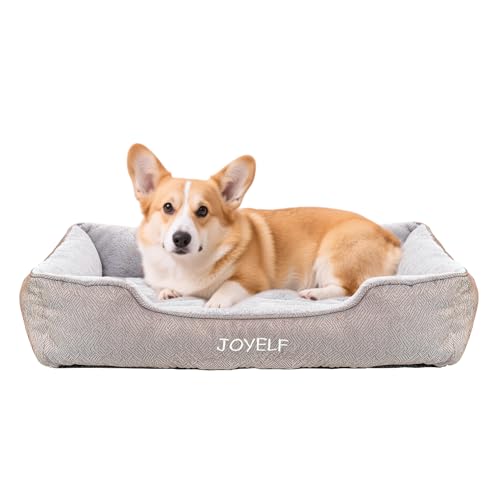 JOYELF Hundebett Waschbares beruhigendes Katzenbett, süßes Flauschiges Haustier Anti Angst Sofa für kleine bis mittelgroße Hunde und Katzen - mittelgroßes Rechteck