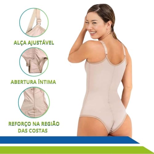 Cinta Pós-Cirúrgica Emana Abdominoplástia Lipoaspiração Body Média Compressão EM607 New Form (Bege,