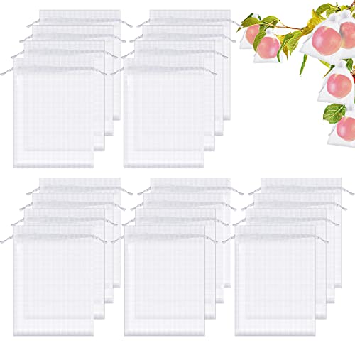 Worldity 200 Stück Obstschutzbeutel Obstnetz Beutel mit Kordelzug Obstbeutel für Obst Obst Schutz Beutel Gemüse Obst Netz Obst Abdeckung Netzbeutel zum Schutz von Obst (weiß, 15,2 x 20,3 cm) Cover