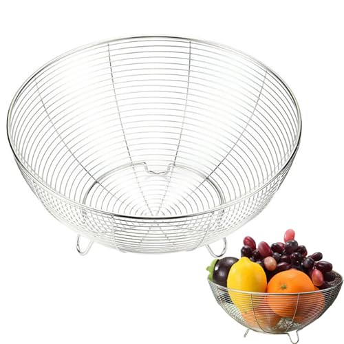 Portafrutta Da Appoggio, Scodella Per Insalata, Cesto Per Frutta E Verdura In Acciaio Inossidabile, Grande Supporto Per Cesto Di Frutta In Filo Metallico Per Il Lavaggio Della Frutta Drenata (24cm)